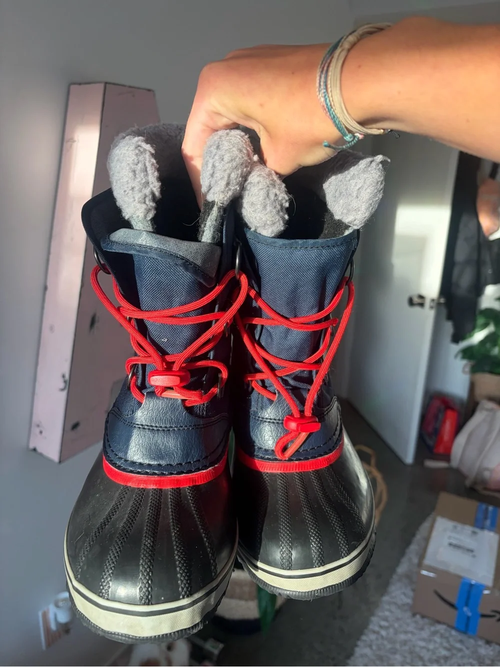 Sorel Kids Navy and Red Winter Snow Boots